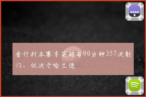 舍什科本赛季英超每90分钟357次射门，仅次于哈兰德